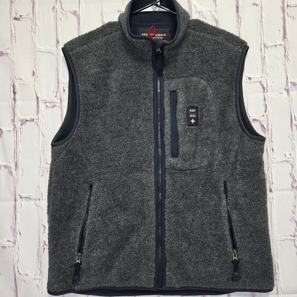 Vintage Abercrombie & Fitch Fleece Vest Grey Weatherproof Sherpa Full Zip Mens L
